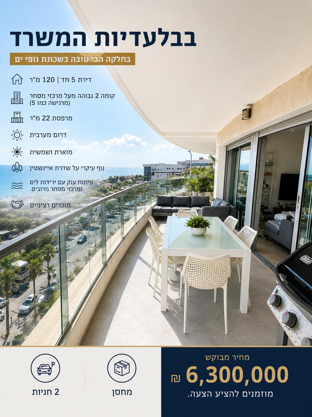 דירת 5 חדרים בבלעדיות - שכונת נופי ים